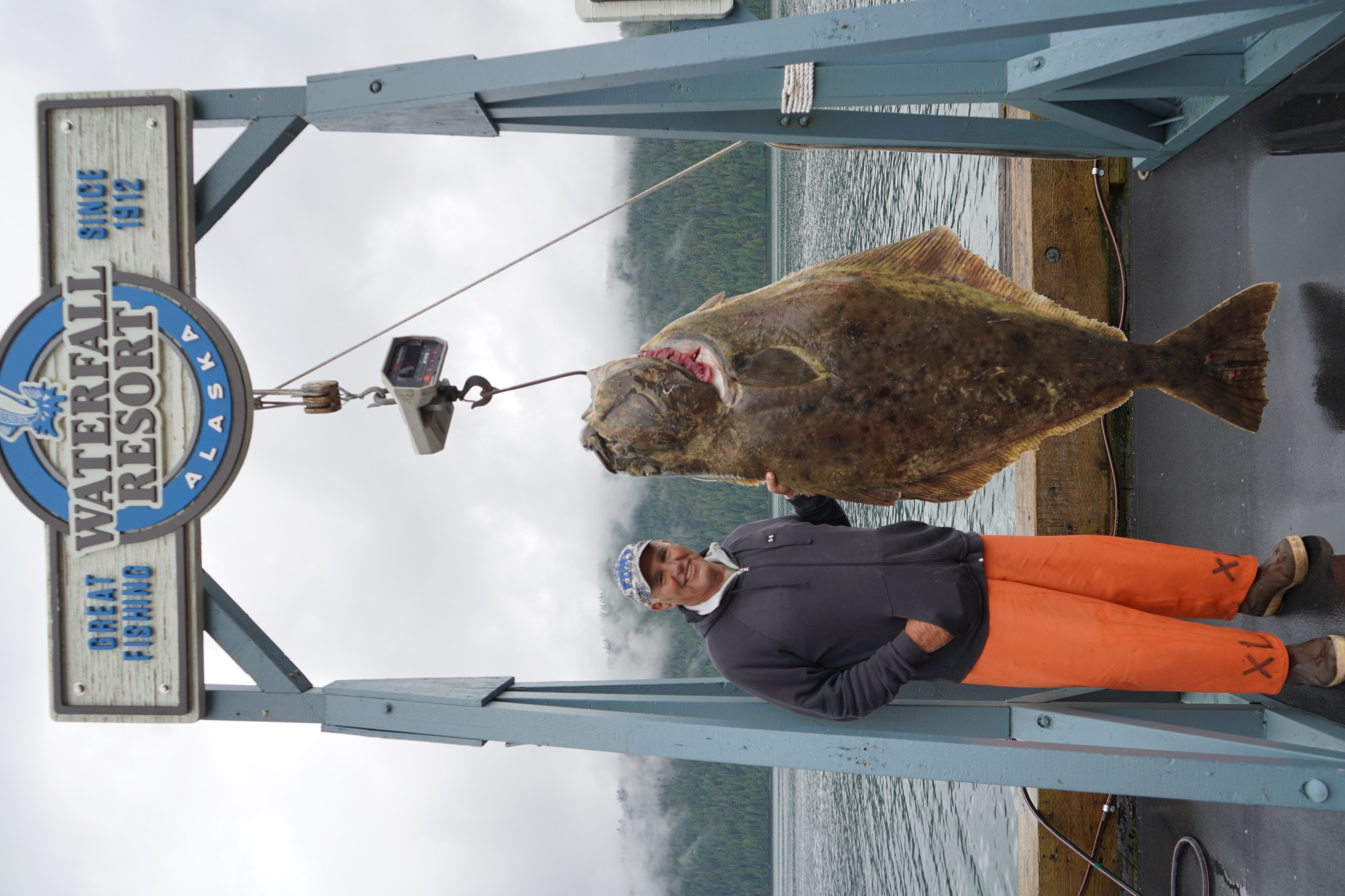Michael Bailey with his 207.6-pound halibut